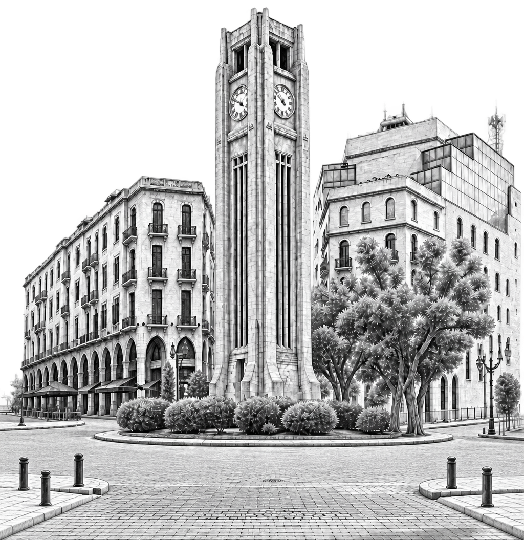 Illustration of Beirut's historic downtown clock tower