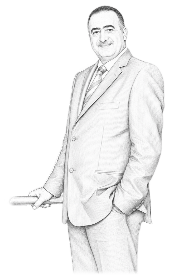 Portrait illustration of Sami Khalil Attieh, founder of Attieh & Chebli
